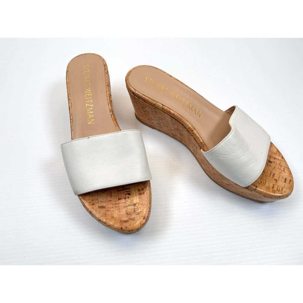 Stuart Weitzman Summer Wedge Women 8.5 EUC $375 Leather Slide Sandals Platform
